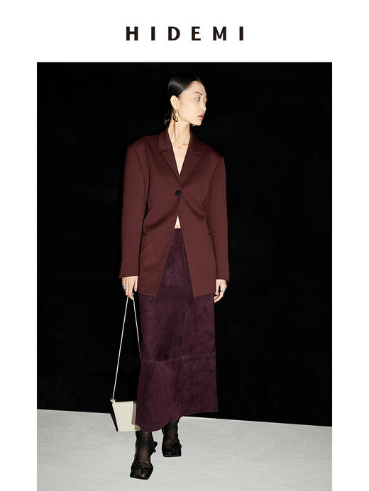 HIDEMI 勃艮第红麂皮套装 纽扣式背心/半身长裙 商品图9