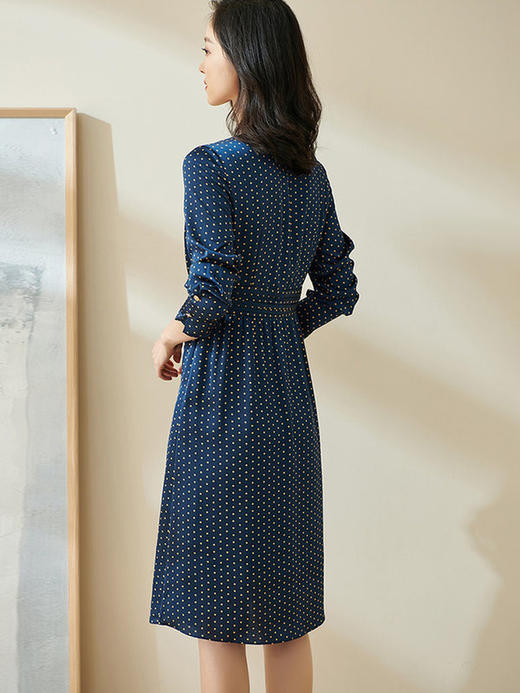 剩S 米思阳今年流行的裙子秋优雅小众初恋收腰飘逸蓝色波点连衣裙1712 商品图3