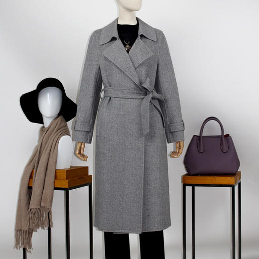 FOCALS福柯斯冬季新款中长款人字纹羊毛兔毛双面呢大衣FYJDK890A2 商品图0