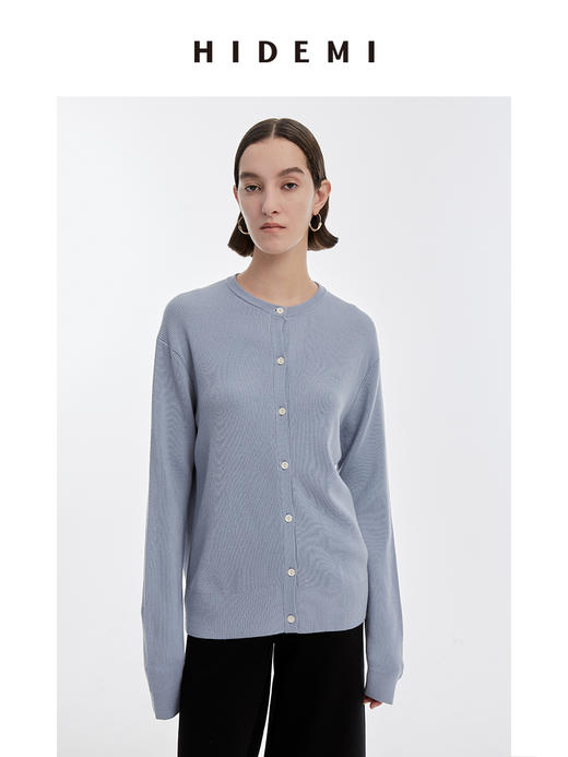 HIDEMI 美利奴羊毛中厚款纽扣开衫/雾霾蓝/巧克力色 商品图4