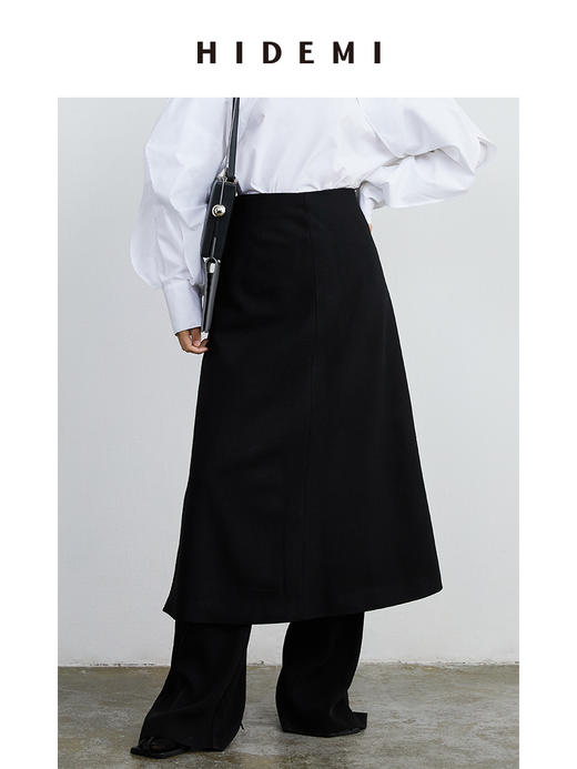 HIDEMI 黑色斜纹羊毛厚款半身裙 商品图4