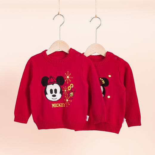 迪士尼米奇米妮卡通男女儿童宝宝新年红周岁本命年针织毛衣 商品图4