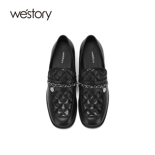 westory早秋新品小牛皮乐福鞋女真皮软皮链条徽章单鞋W20CM70471 商品图3