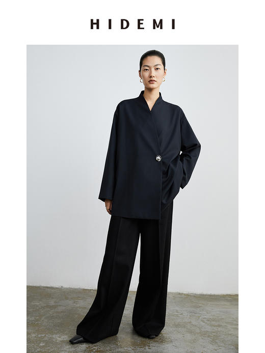 HIDEMI 黑色斜纹羊毛厚款阔腿裤 商品图14