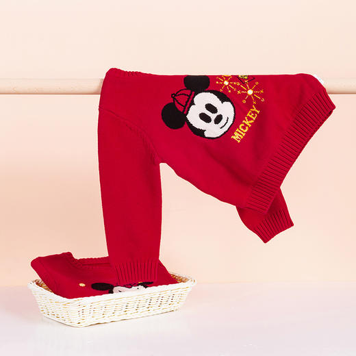 迪士尼米奇米妮卡通男女儿童宝宝新年红周岁本命年针织毛衣 商品图5
