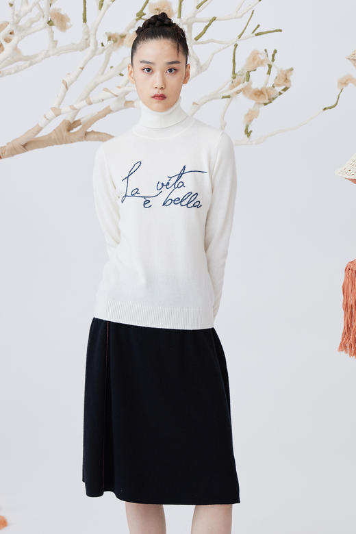 手工装饰线A字羊绒半身裙 SJF93W287N 商品图2