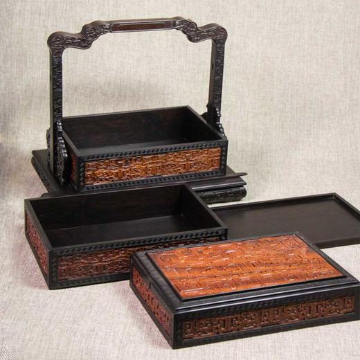 夔龙纹提梁盒° 酸枝镶紫光檀 商品图3