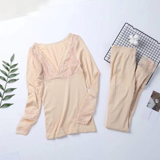 RY-R2689可可唯美树纹蕾丝恒温发热保暖内衣V领女神衣修身秋衣秋裤套装女 商品图4