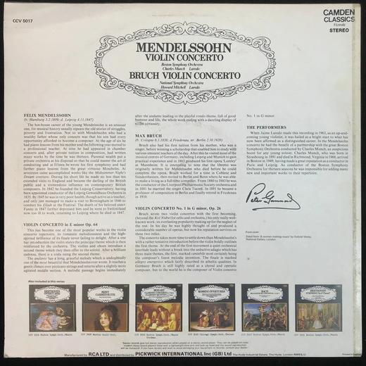 LP黑胶唱片 门德尔松《小提琴协奏曲》 波士顿交响乐团 查尔斯·明希指挥 布鲁赫《小提琴协奏曲》 国家交响乐团 霍华德·米切尔指挥 商品图1