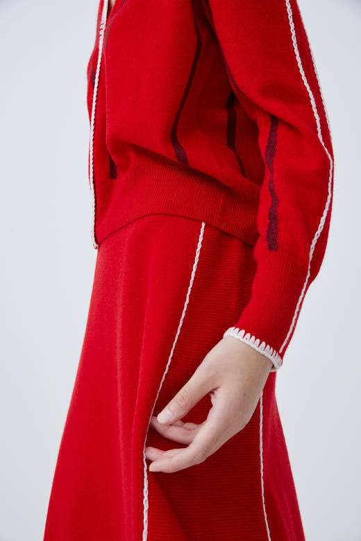 手工装饰线A字羊绒半身裙 SJF93W287N 商品图5