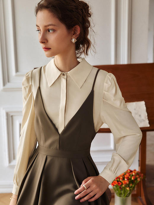 欧芮儿长袖时尚套装早秋新款2021宽松气质高端连衣裙假两件套女装 商品图1