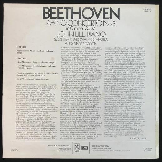 LP黑胶唱片 贝多芬《第三钢琴协奏曲》 苏格兰国家管弦乐团 亚历山大·吉布森指挥 钢琴：约翰·利尔 商品图1