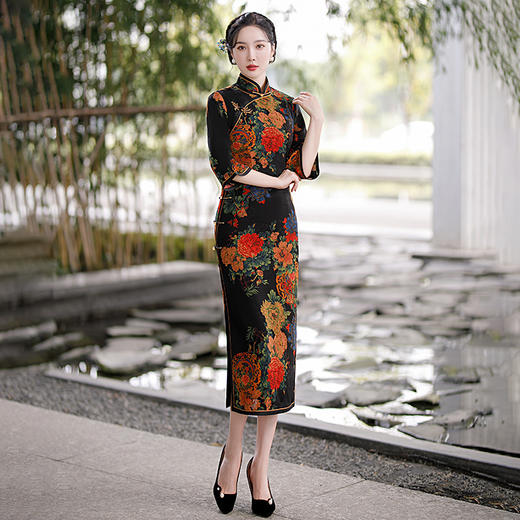 上海旗袍厂GSJ-3008复古改良旗袍花罗婆婆装中国风气质优雅连衣裙 商品图5