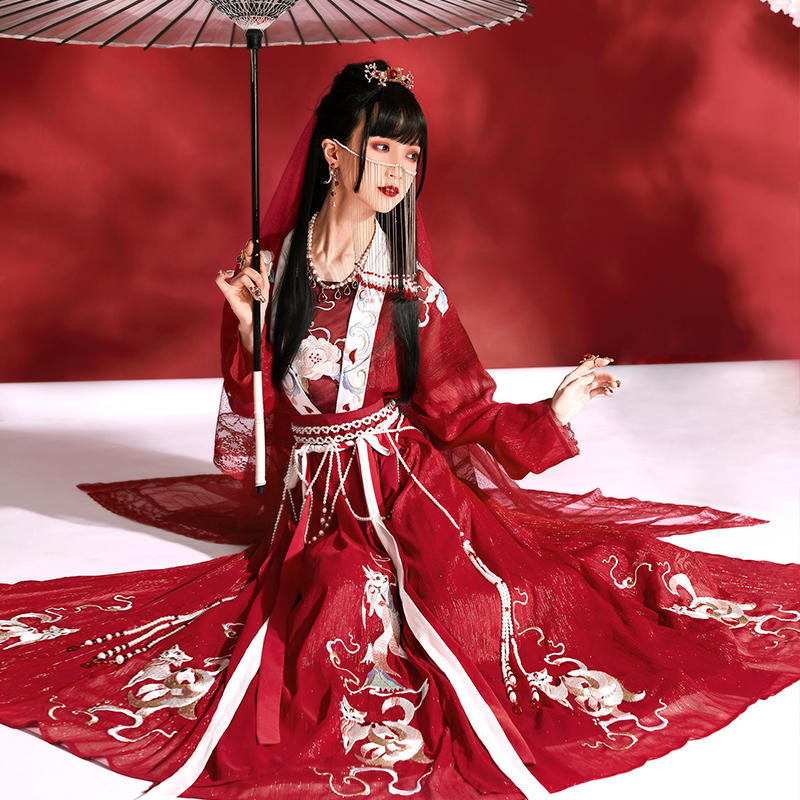 鹿韵记原创改良汉服女对襟襦裙狐狸刺绣中长裙汉元素店庆款