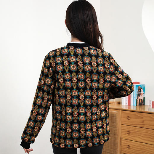 ARN-Y135黑底秋冬季桑蚕丝填充保暖上衣女加绒加厚长袖外套 商品图2