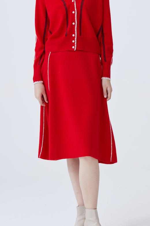 手工装饰线A字羊绒半身裙 SJF93W287N 商品图6