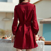 欧芮儿红色衬衫领连衣裙女2021秋冬中长裙 商品缩略图1