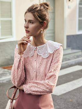 欧芮儿长袖雪纺蕾丝衫女新款2021宽松洋气法式设计感小众上衣