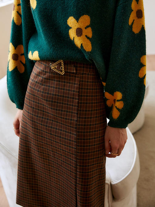 欧芮儿咖色半身裙2021春秋新款高腰显瘦气质复古中长款开叉a字裙 商品图1