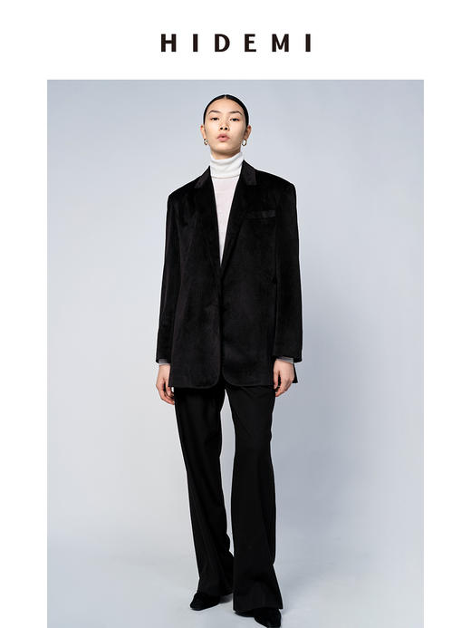 HIDEMI 黑色日本丝绒廓形两粒扣多穿式西装 商品图5