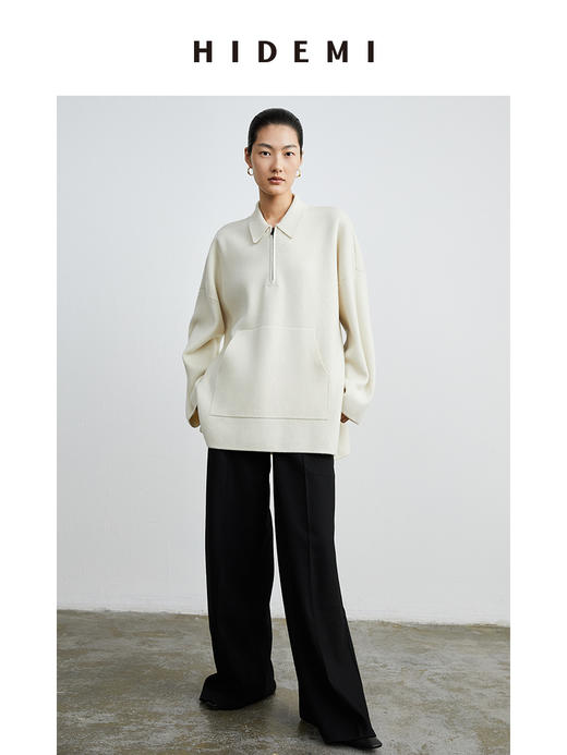 HIDEMI 黑色斜纹羊毛厚款阔腿裤 商品图13