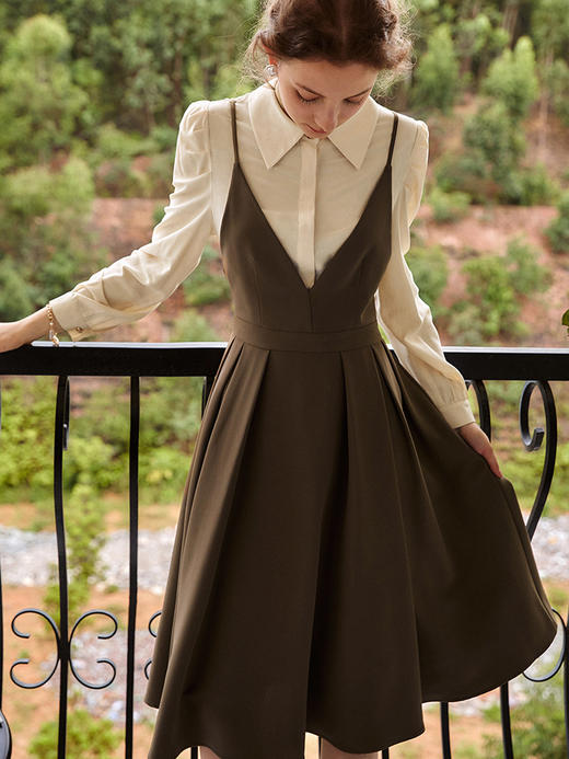 欧芮儿长袖时尚套装早秋新款2021宽松气质高端连衣裙假两件套女装 商品图2