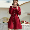 欧芮儿红色衬衫领连衣裙女2021秋冬中长裙 商品缩略图0