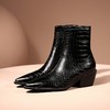 TJXY-XF8316C    秋季新款鳄鱼纹尖头粗跟中跟靴侧拉链时尚短筒气质百搭时装靴 商品缩略图5
