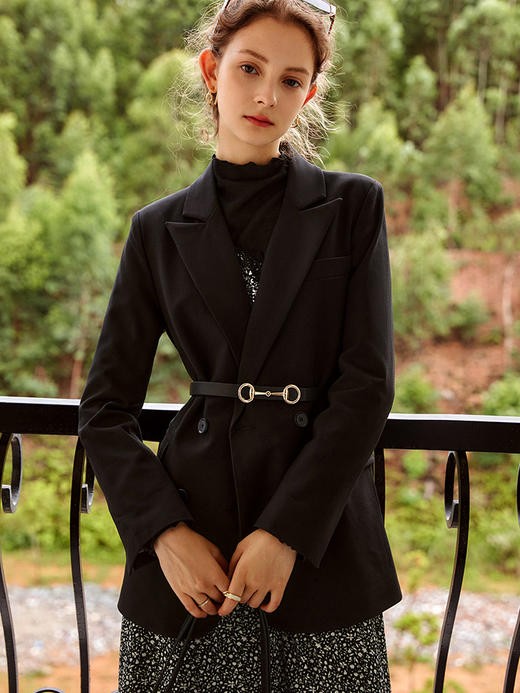 欧芮儿西装外套女新款2021时尚黑色休闲气质收腰双排扣大衣 商品图2