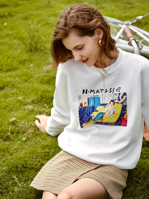 欧芮儿圆领卫衣女新款2021宽松显瘦小个子炸街长袖白色上衣 商品图0