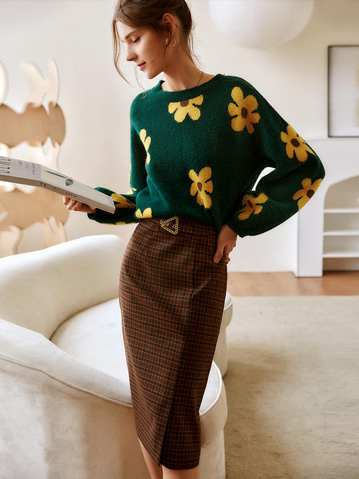 欧芮儿咖色半身裙2021春秋新款高腰显瘦气质复古中长款开叉a字裙 商品图0