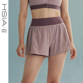 HSIA遐运动短裤女假两件防走光撞色显高显瘦可外穿跑步高弹健身裤