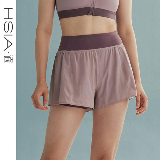 HSIA遐运动短裤女假两件防走光撞色显高显瘦可外穿跑步高弹健身裤 商品图0