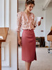 欧芮儿砖红色半身裙女2021新款高腰显瘦不规则褶皱开叉直筒裙 商品缩略图3