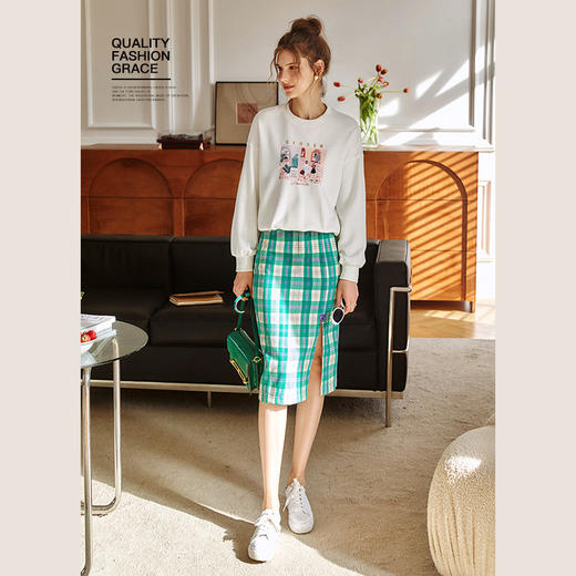 欧芮儿半身裙女2021新款a字休闲时尚薄款包臀开叉中长款裙子 商品图0