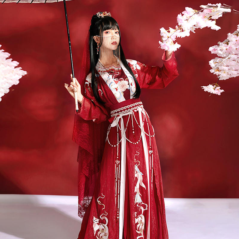 鹿韵记原创改良汉服女对襟襦裙狐狸刺绣中长裙汉元素店庆款