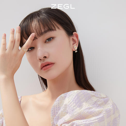 ZEGL向日葵耳环女设计感耳钉925银针不对称秋冬耳饰 商品图3