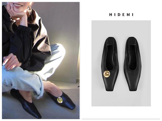 HIDEMI波纹金属扣小羊皮平底鞋 商品图6