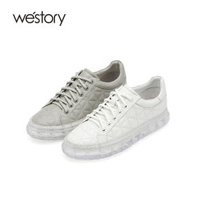 westory女鞋2021秋季新款漆皮圆头平底鞋厚底透气单鞋W21CM71281