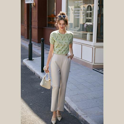 欧芮儿杏色休闲西装裤2021秋高腰气质锥形裤 商品图0