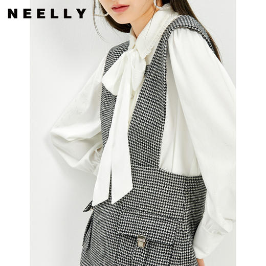 NEELLY纳俪千鸟格背带裙女羊毛A字裙秋冬内搭减龄小个子百搭显高N21101Y01027 商品图2