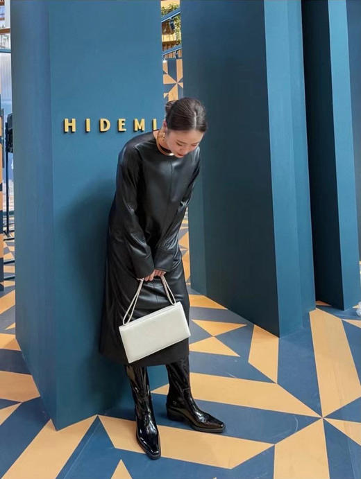 HIDEMI 牛漆皮/牛皮方尖头擦色做旧感女鞋中跟增高长靴 商品图8