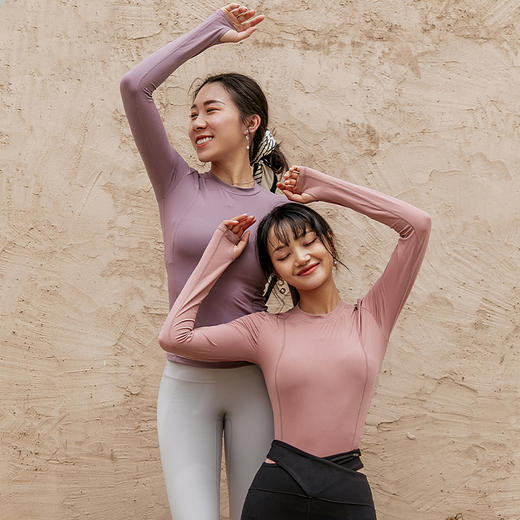 [随单洗护袋] 【裸感奶茶衣】带胸垫-不带胸垫都有-秋冬紧身上衣女紧身瑜伽服长袖t恤 商品图3