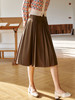 欧芮儿卡其色半身裙女秋季新款2021高腰显瘦气质复古中长款百褶裙 商品缩略图0