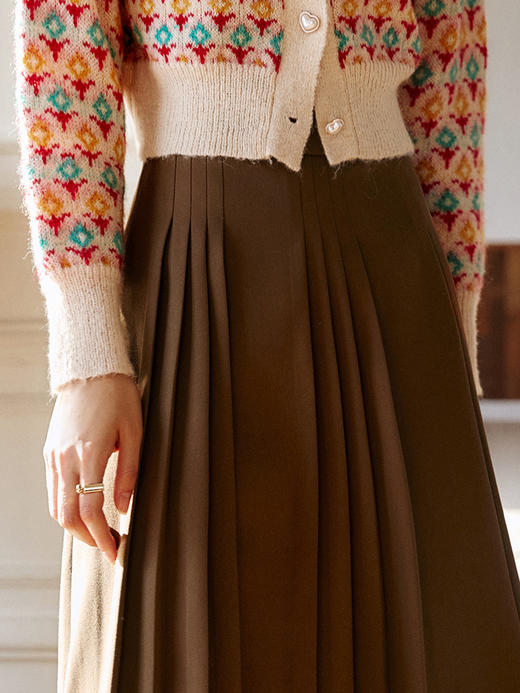 欧芮儿卡其色半身裙女秋季新款2021高腰显瘦气质复古中长款百褶裙 商品图1