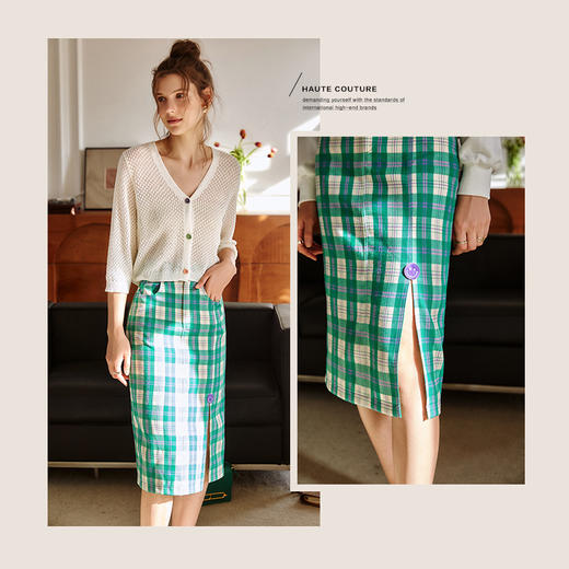 欧芮儿半身裙女2021新款a字休闲时尚薄款包臀开叉中长款裙子 商品图2