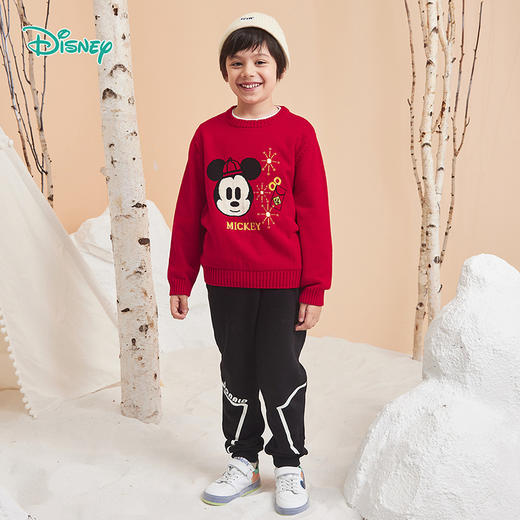 迪士尼米奇米妮卡通男女儿童宝宝新年红周岁本命年针织毛衣 商品图3