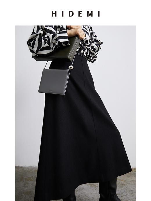 HIDEMI 黑色斜纹羊毛厚款半身裙 商品图3