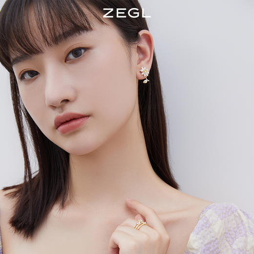 ZEGL向日葵耳环女设计感耳钉925银针不对称秋冬耳饰 商品图2