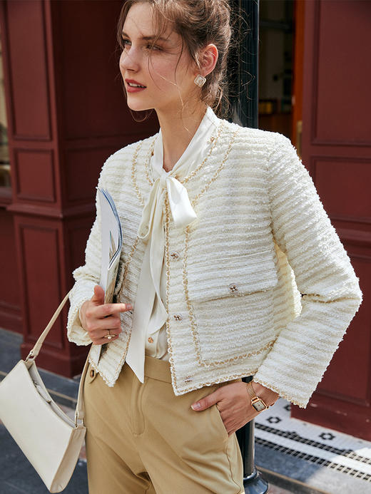 欧芮儿小香风外套女新款2021时尚气质短款法式肌理花呢短外套 商品图0